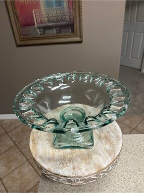 Beautiful Recycled Aqua Glass Pedestal Bowl